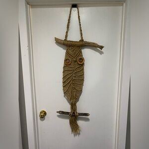 Handmade Macrame Owl (hemp and driftwood)